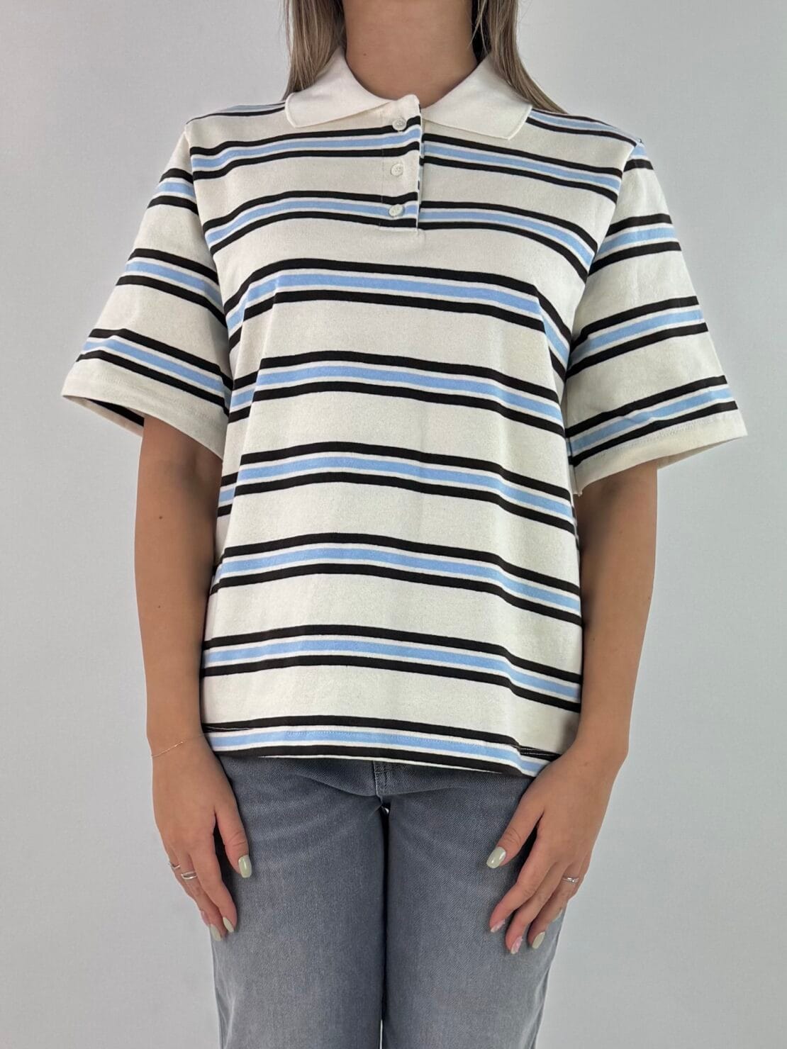 Polo riga stretta azzurro/moro
