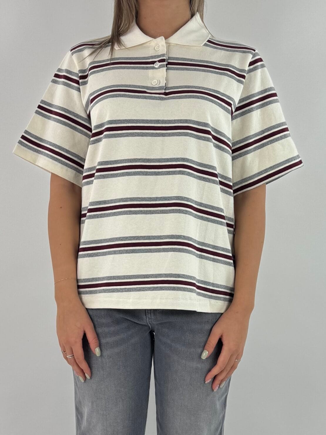 Polo riga stretta bordeaux/grigio