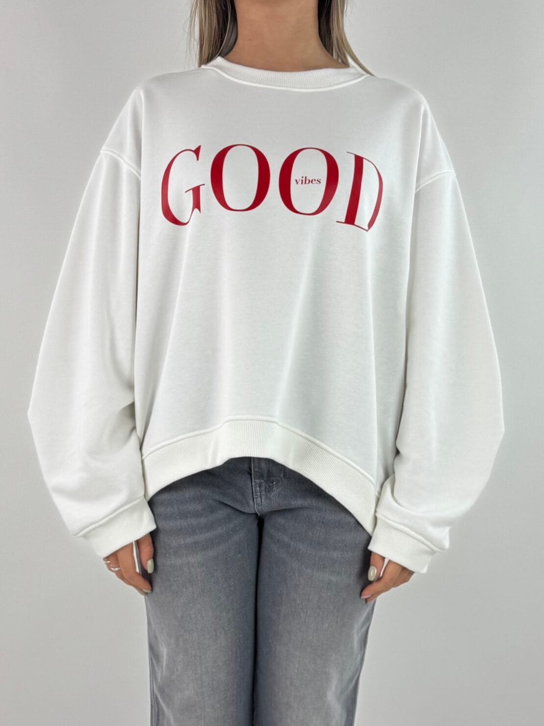 Felpa good vibes bianco