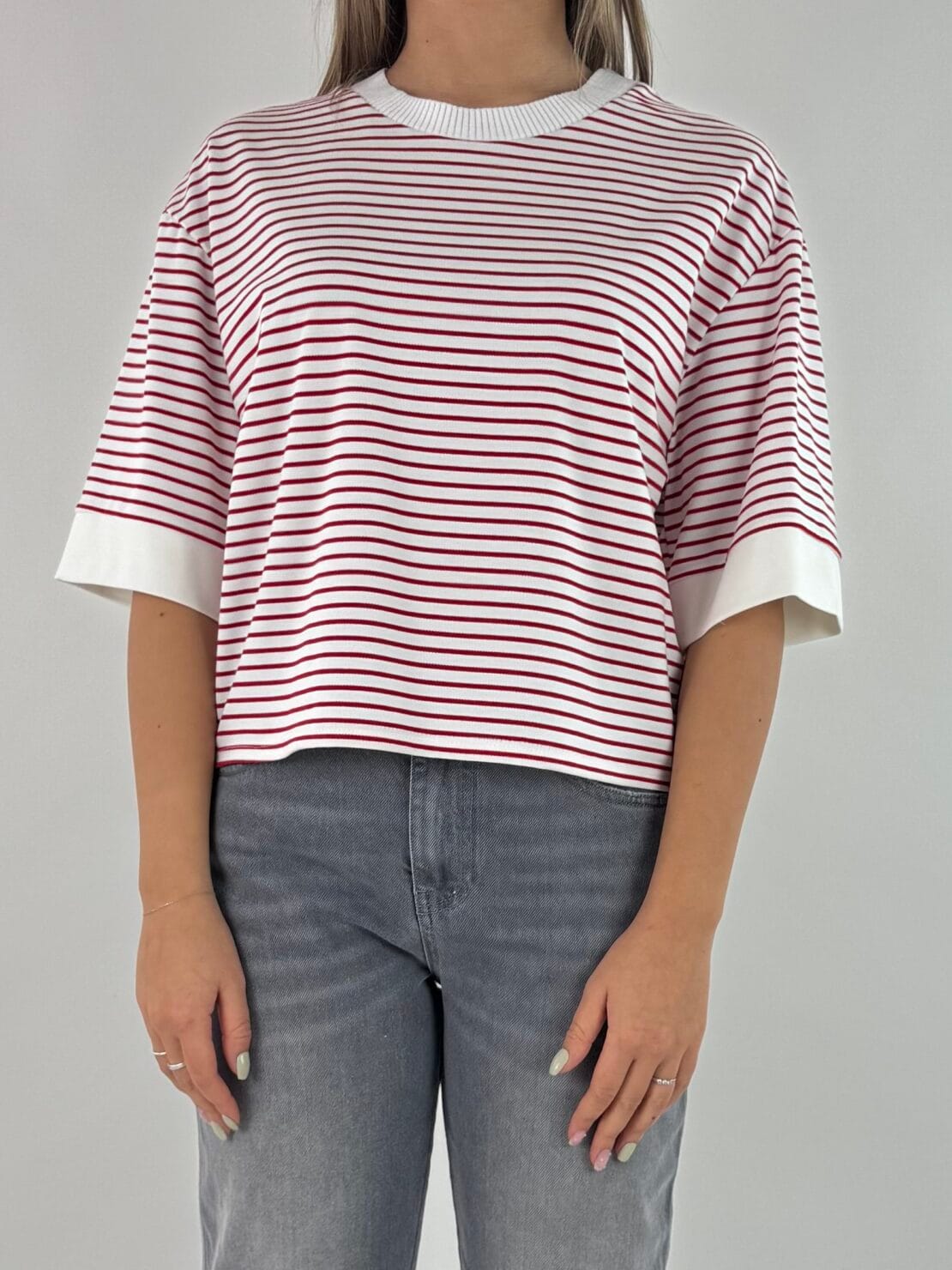 T-shirt crop bianco/rosso