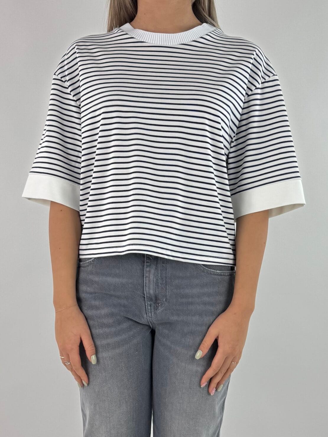 T-shirt crop bianco/blu