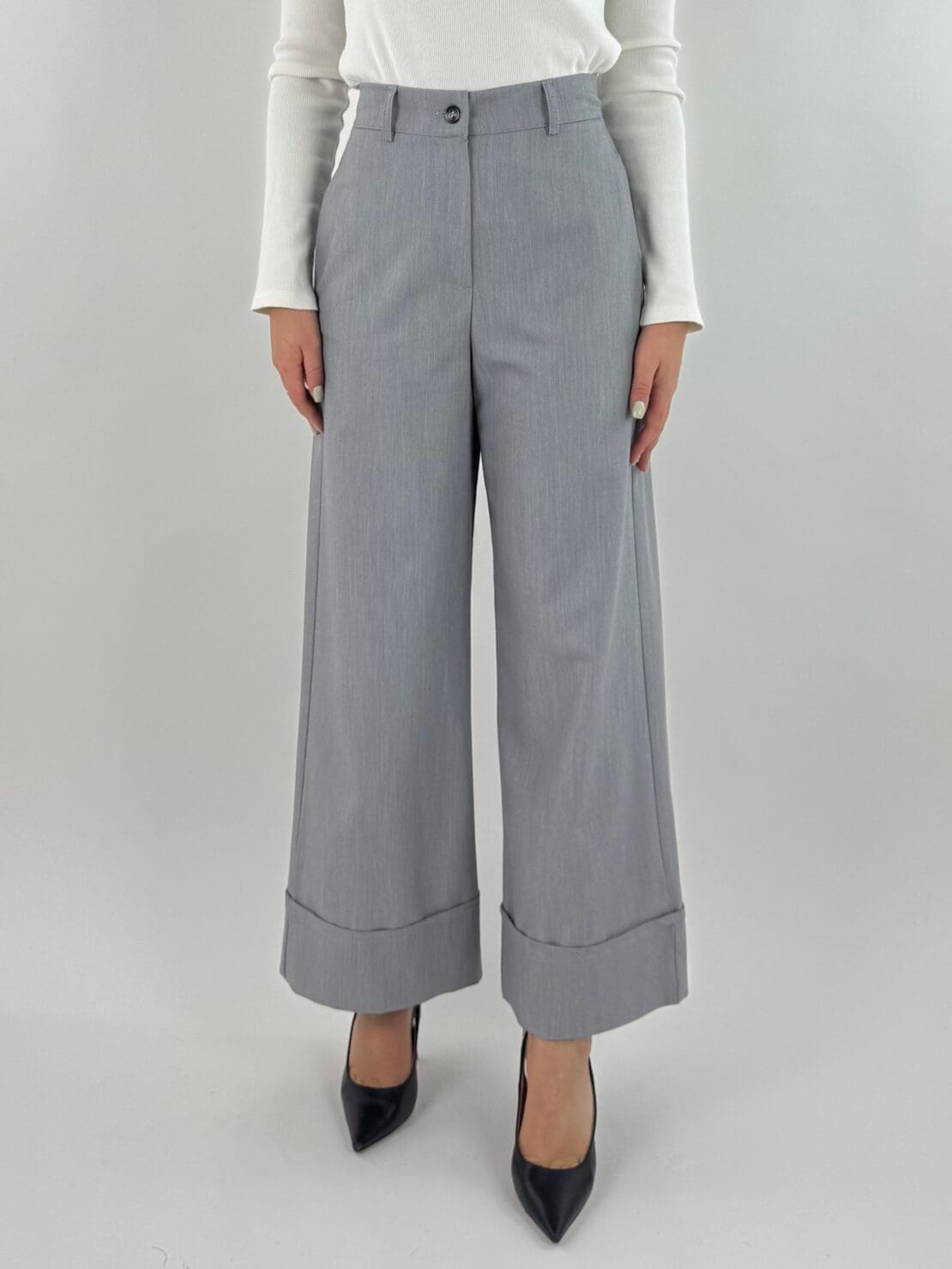 Pantalone palazzo risvolto grigio