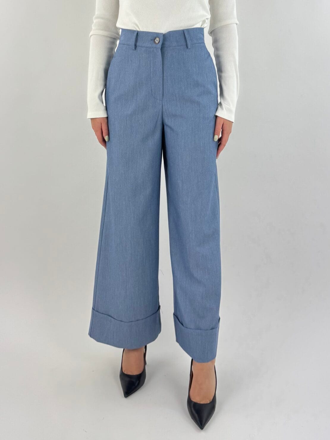 Pantalone palazzo risvolto denim