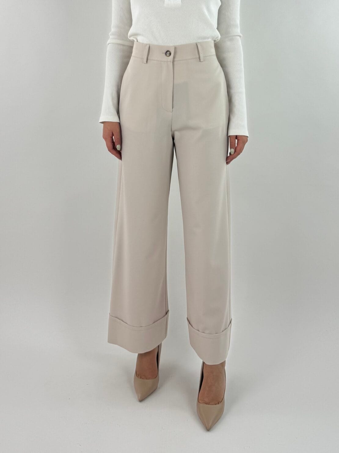 Pantalone palazzo risvolto Gesso