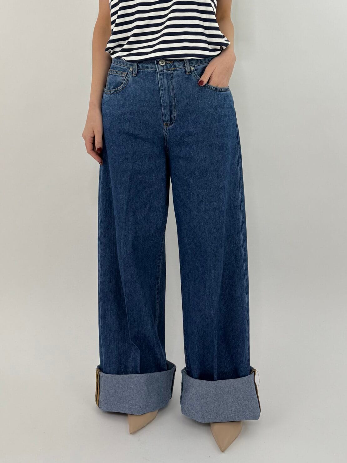 Jeans denim banda alta
