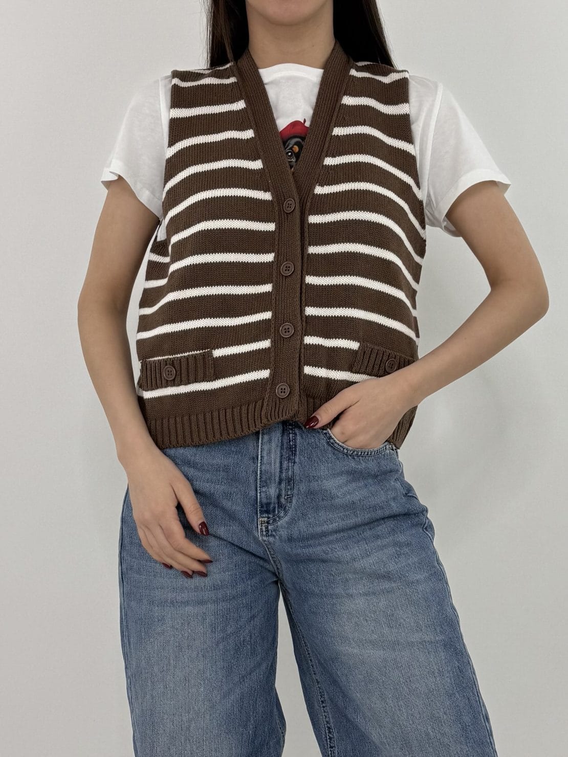 Gilet taschine marrone/bianco