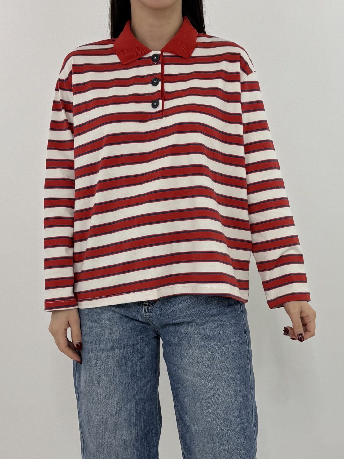 Polo manica lunga rosso/blu
