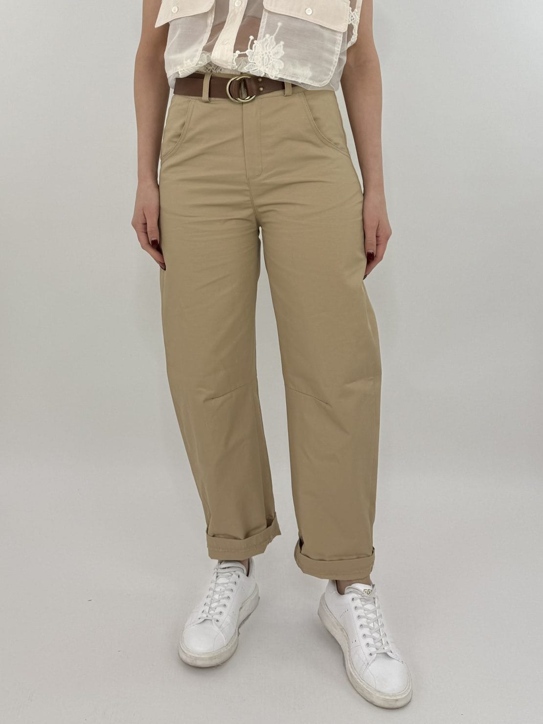 Pantalone cotone elastico retro beige