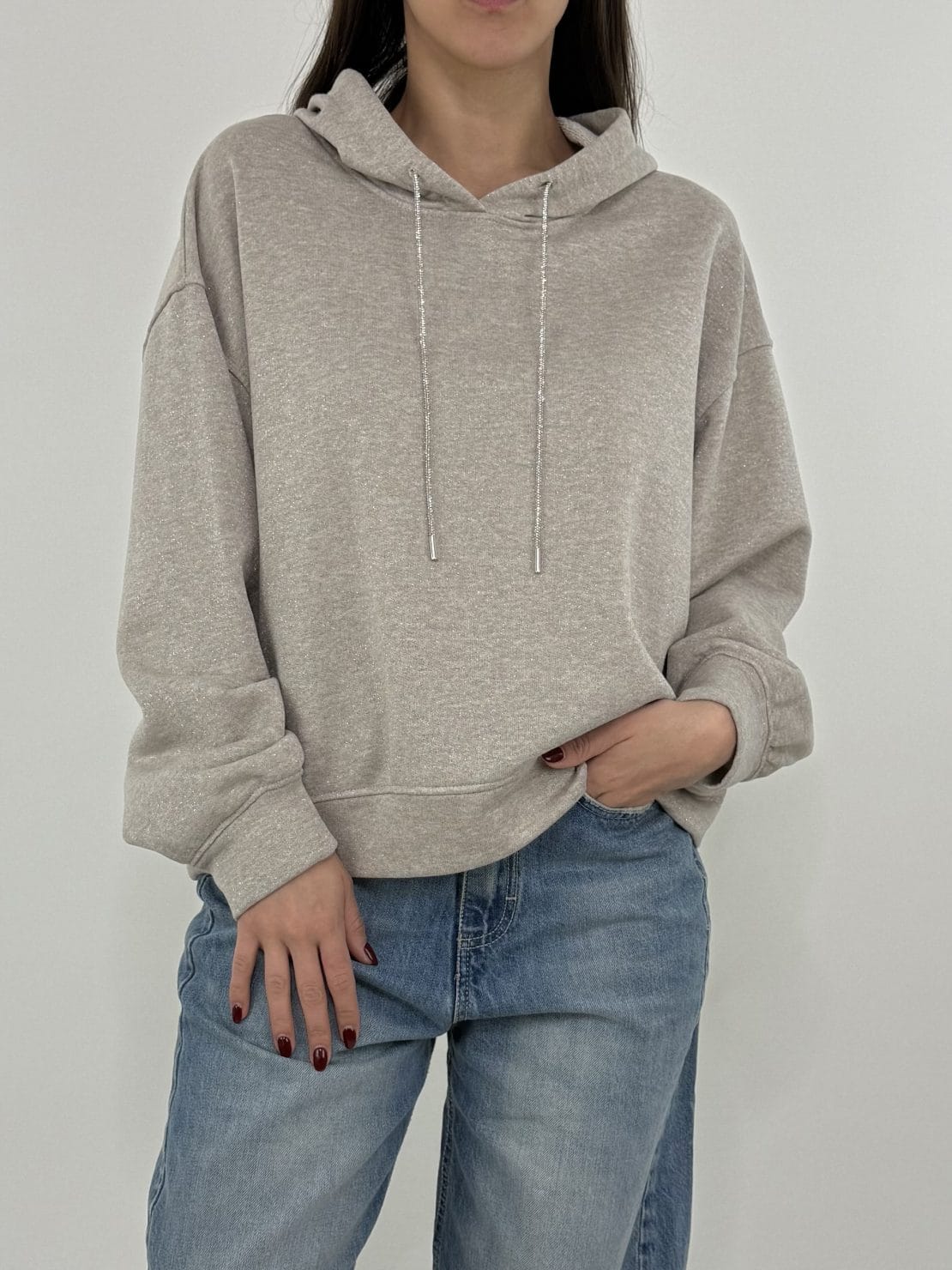 Felpa lurex cordino brillanti tortora