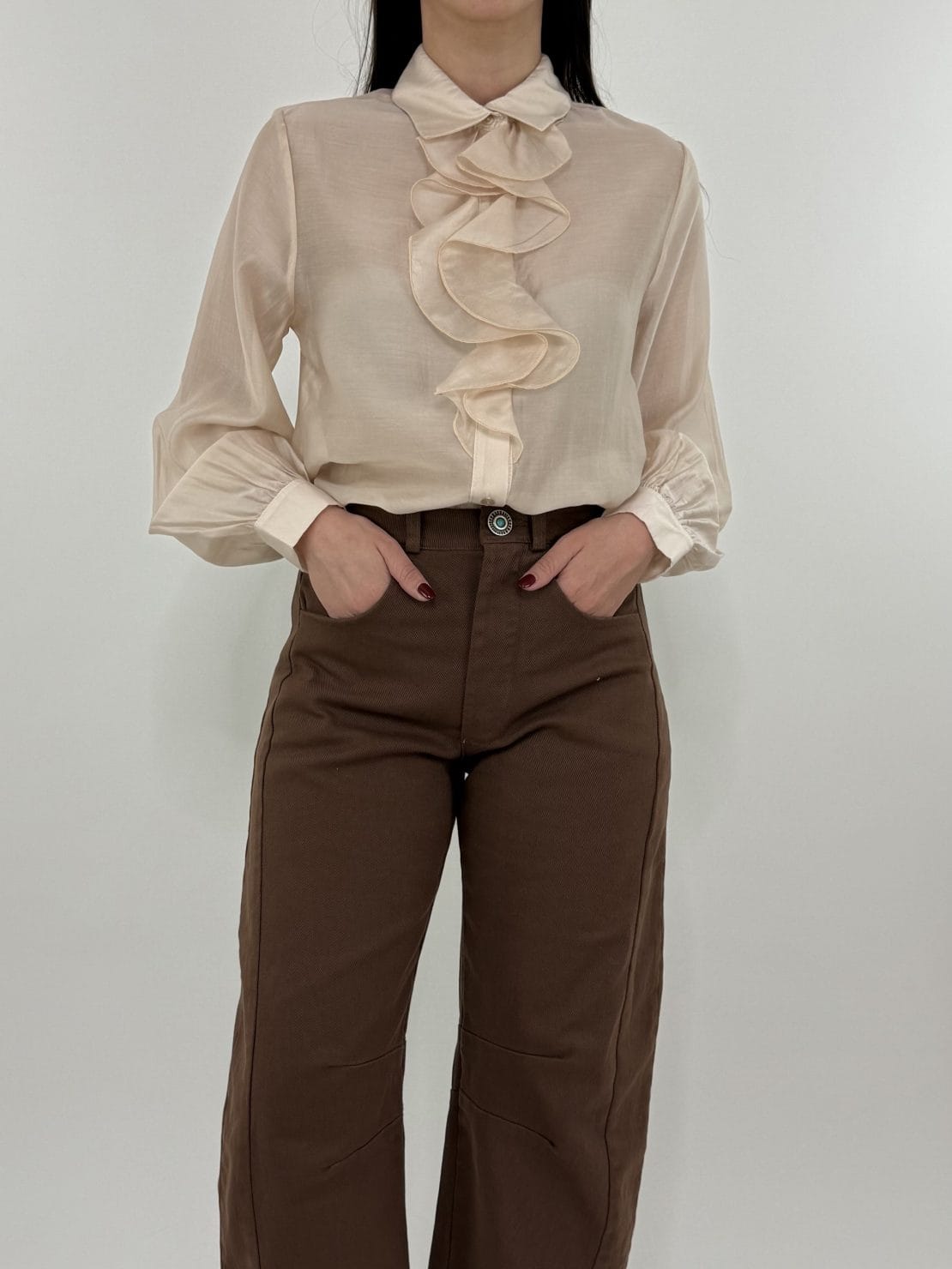 Camicia rouches beige