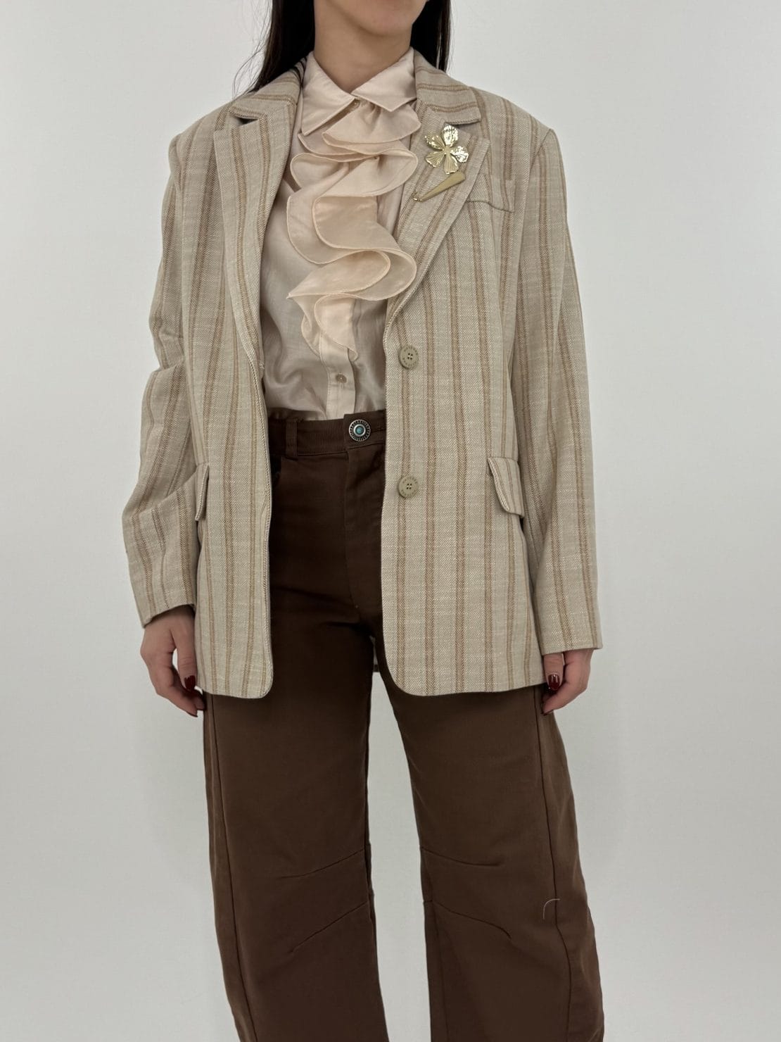Giacca gessata beige/biscotto