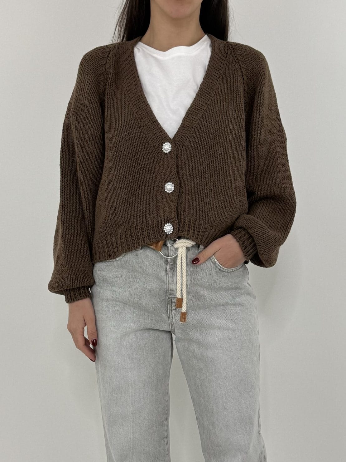 Cardigan corto 3 bottoni gioiello Moro