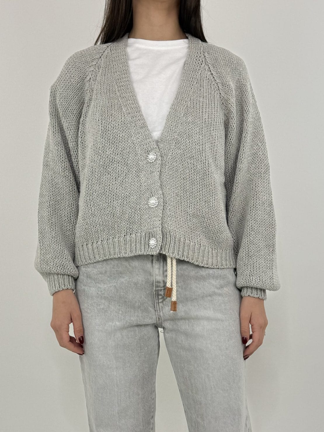 Cardigan corto 3 bottoni gioiello Perla