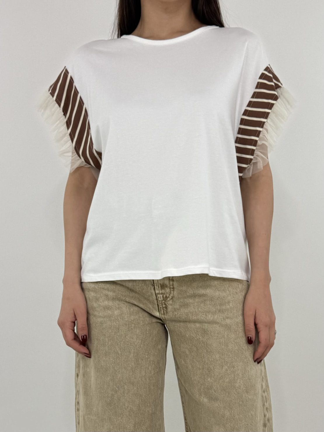 T-shirt manica righe in tulle