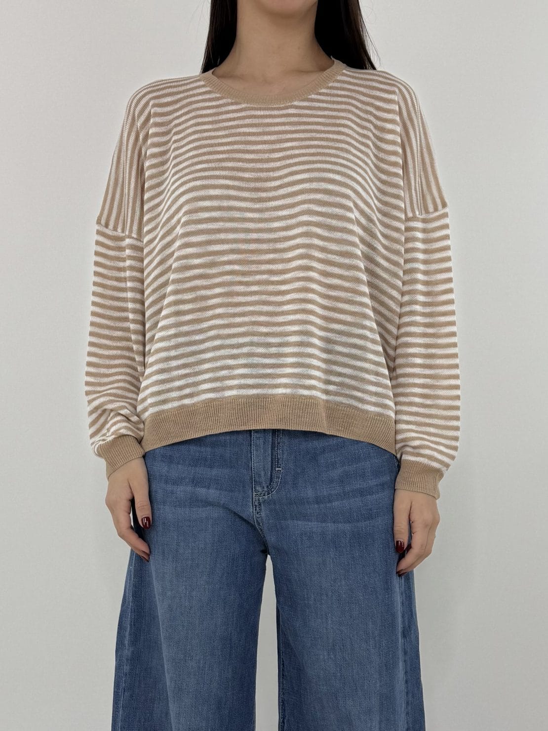 Pull girocollo crema/caramello