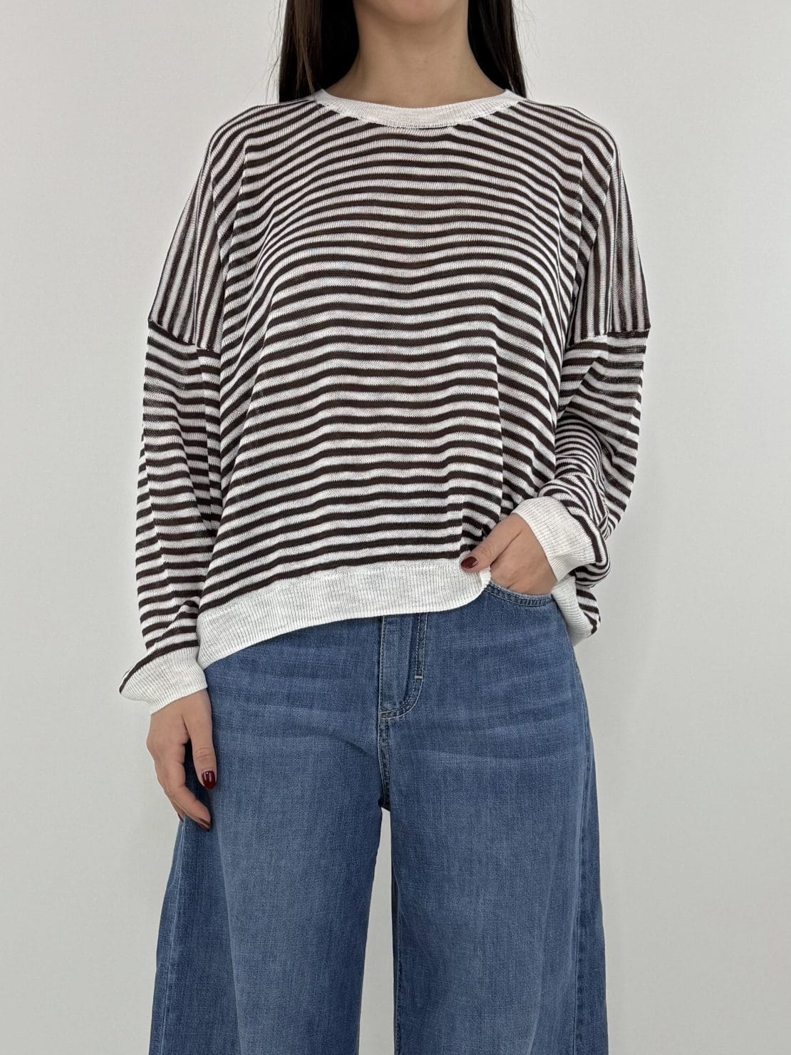 Pull girocollo crema/cioccolato