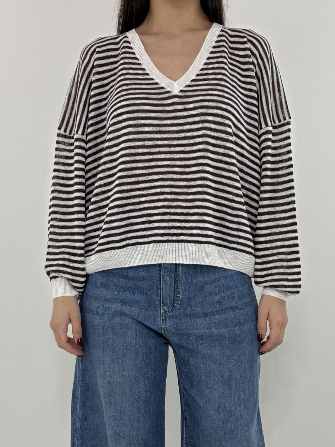 Pull scollo v crema/cioccolato