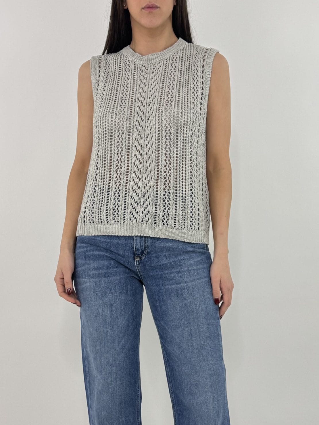 Gilet girocollo traforato perla