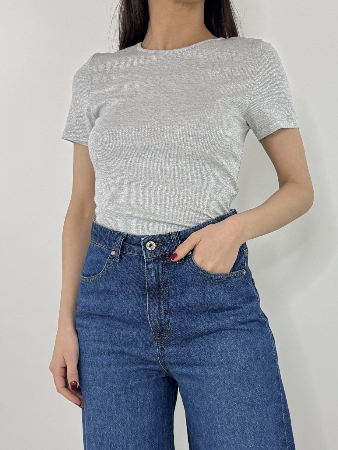 T-shirt glitterata argento
