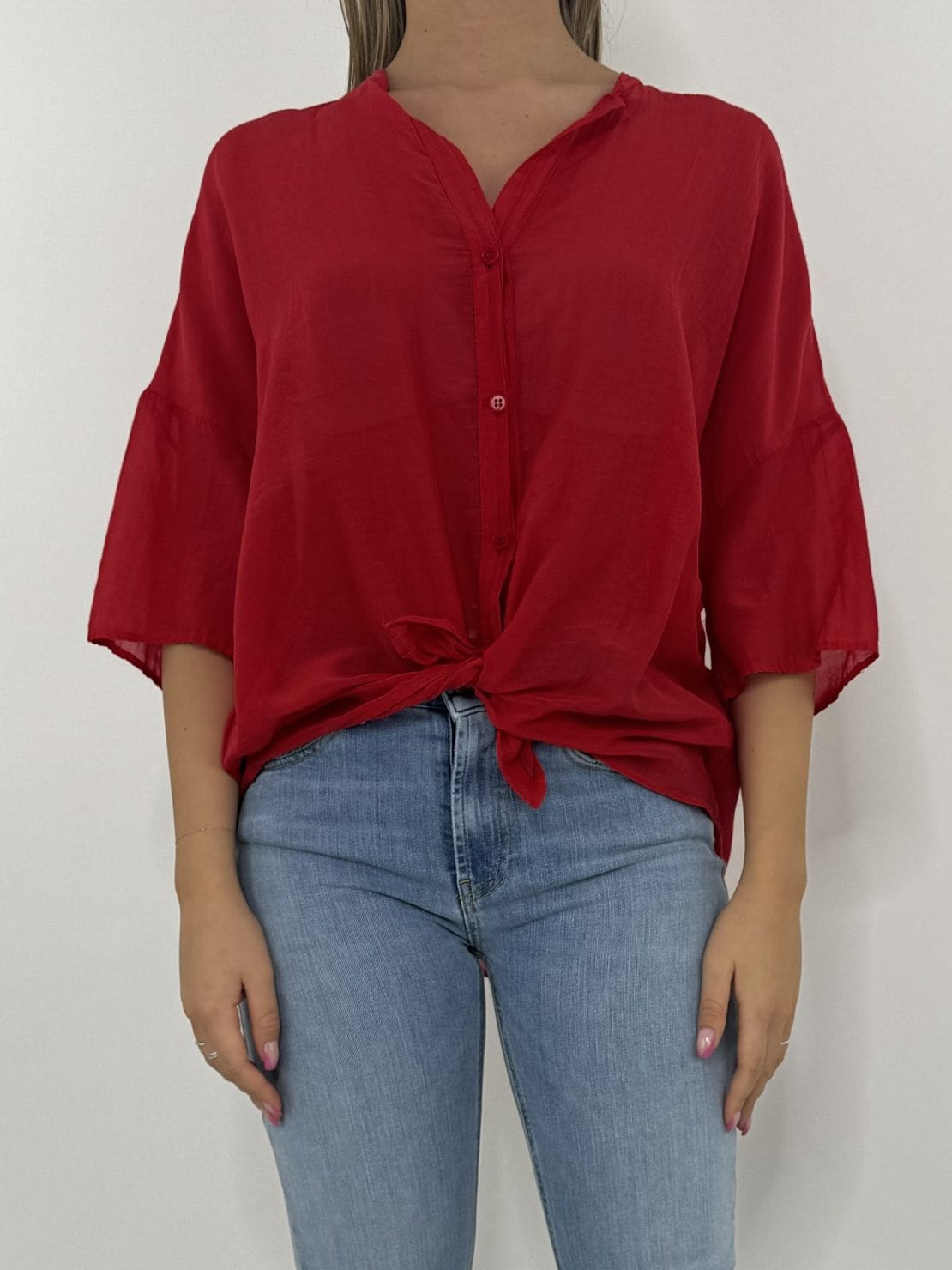 Camicia mezza manica misto seta rosso