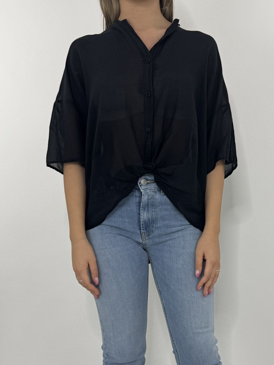 Camicia mezza manica misto seta nero