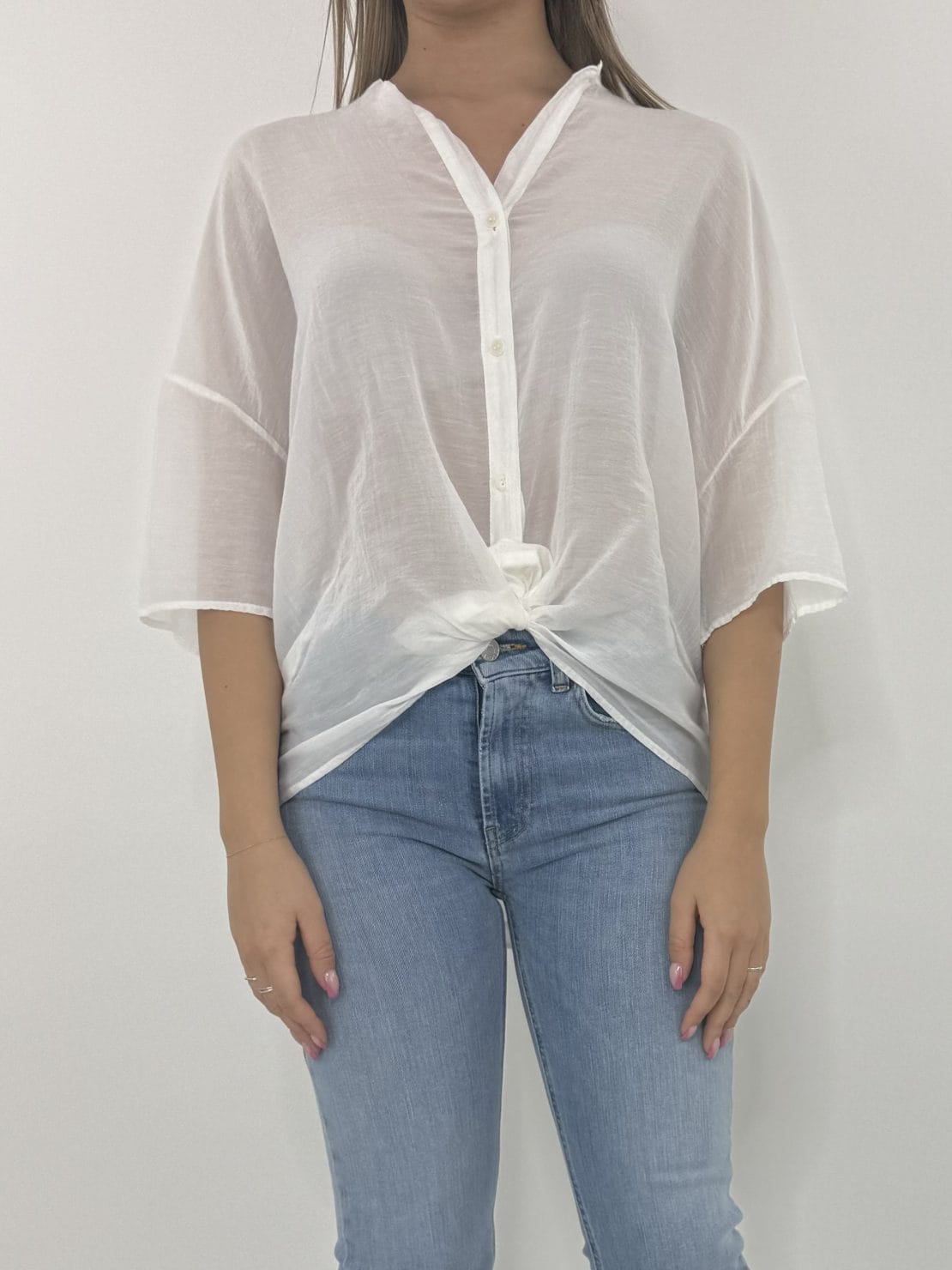 Camicia mezza manica misto seta bianco