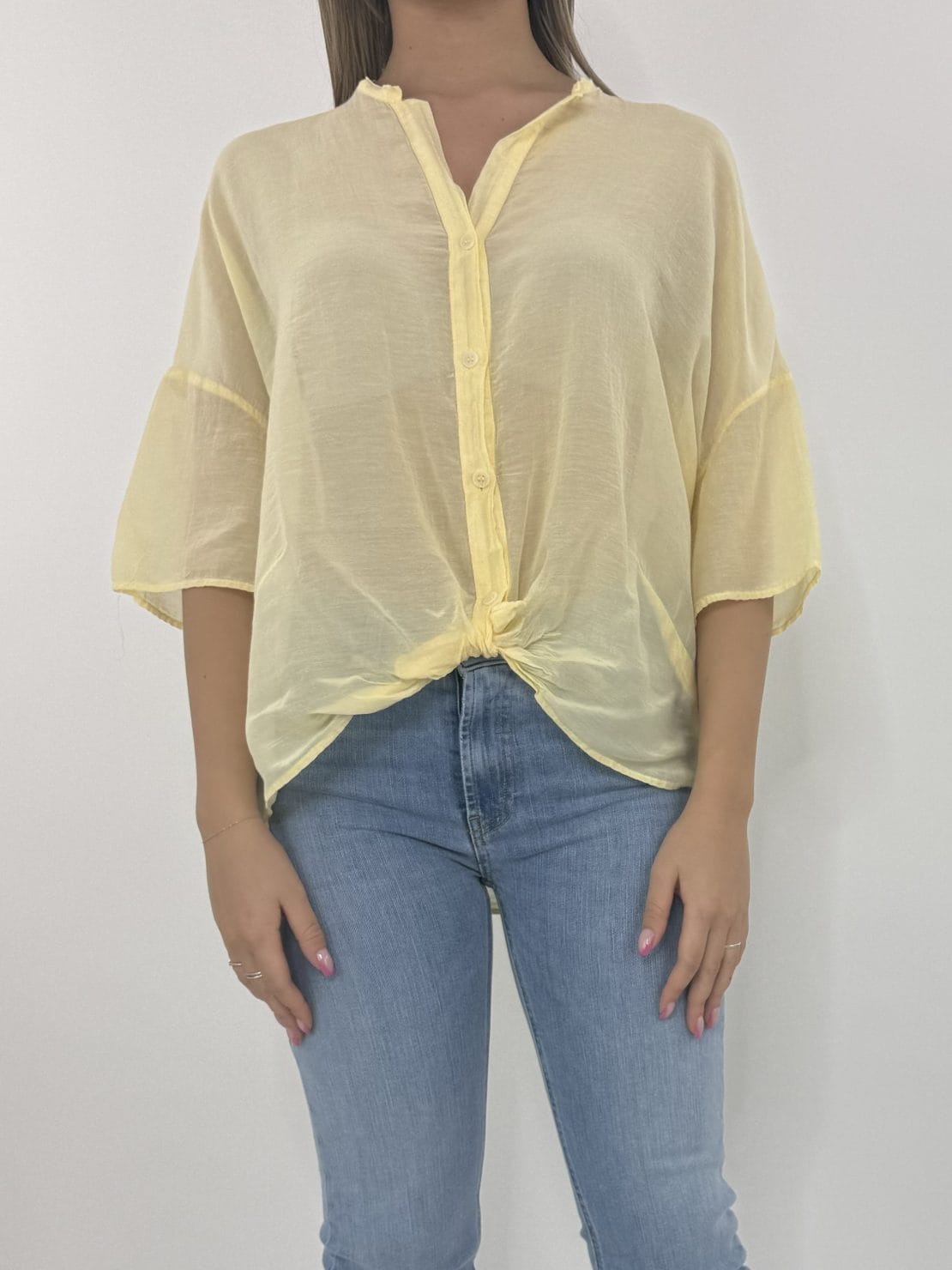 Camicia mezza manica misto seta giallo