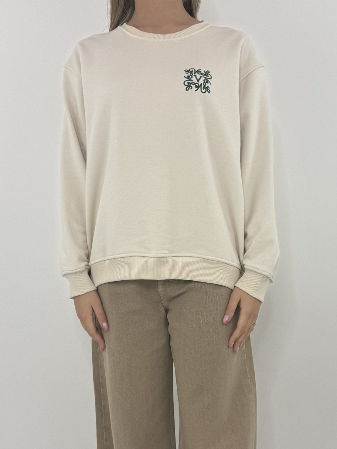 Felpa ricamo piccolo beige