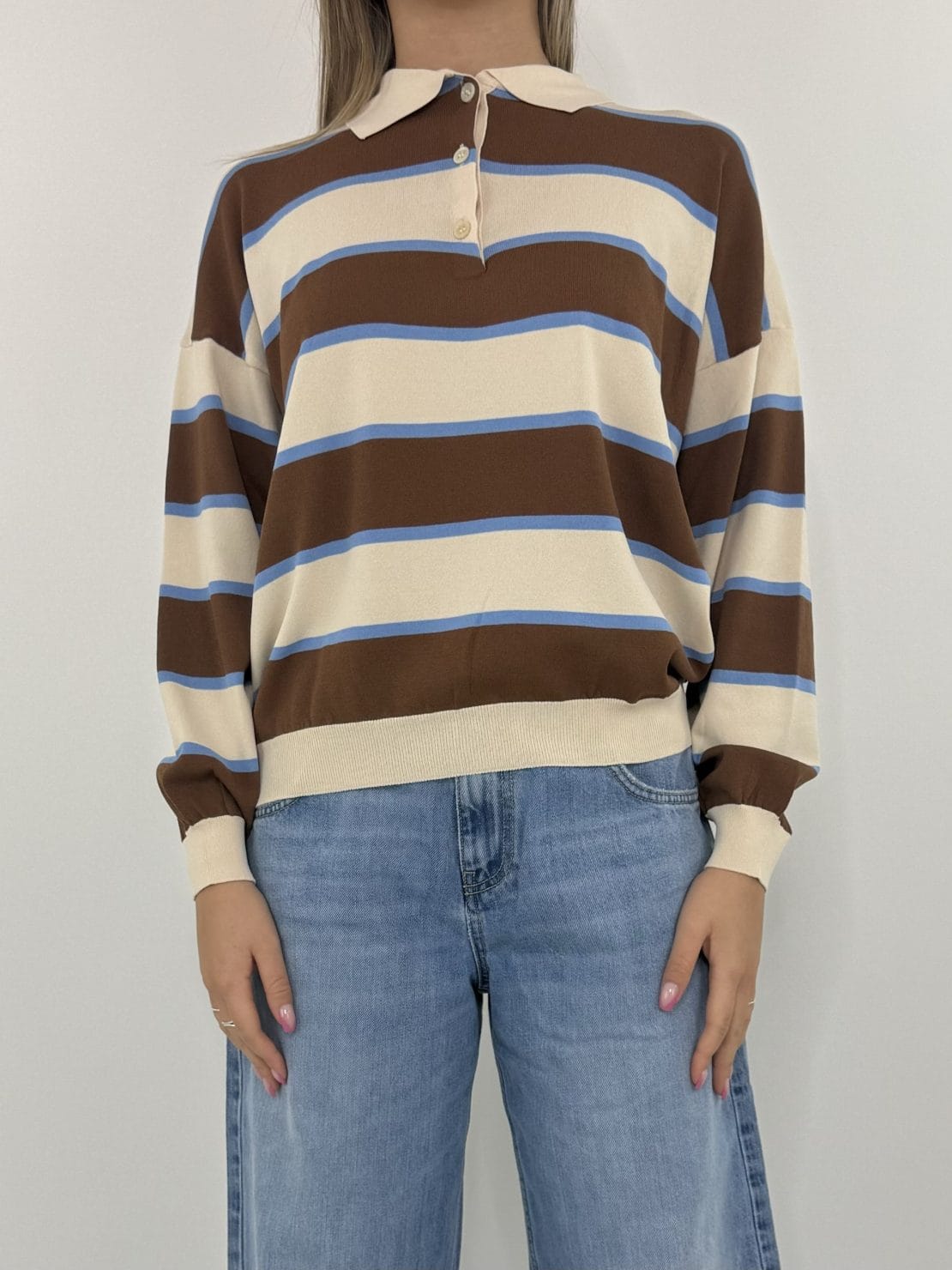 Polo manica lunga marrone/beige