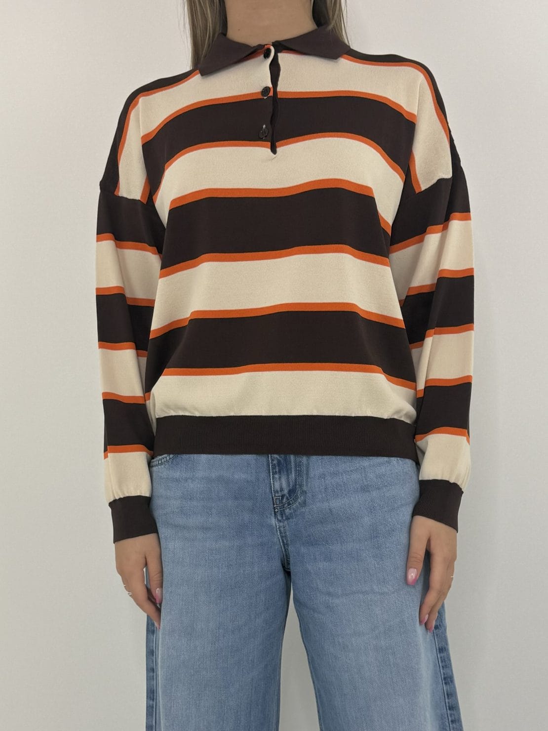 Polo manica lunga moro/beige