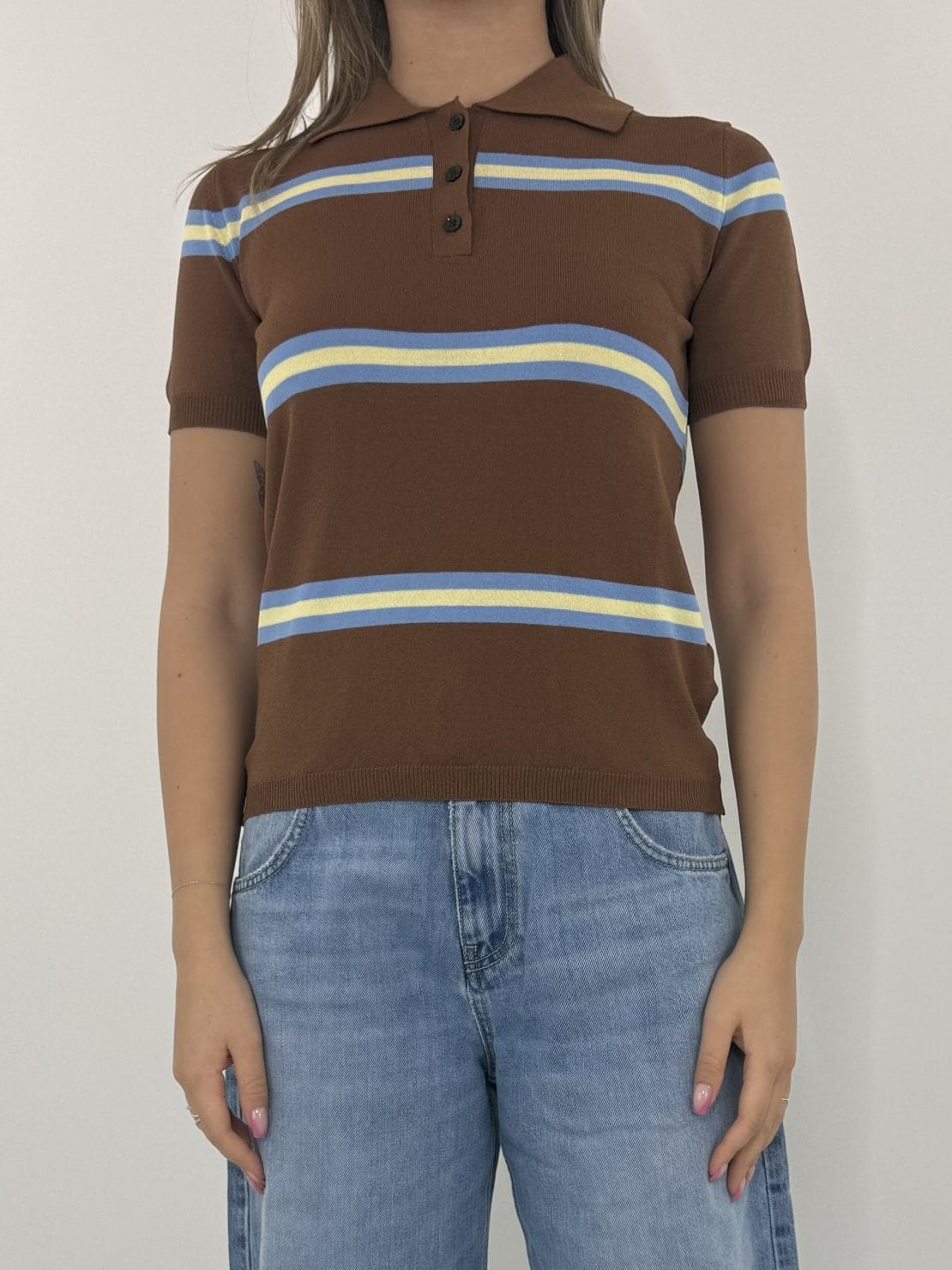 Polo mezza manica marrone/giallo