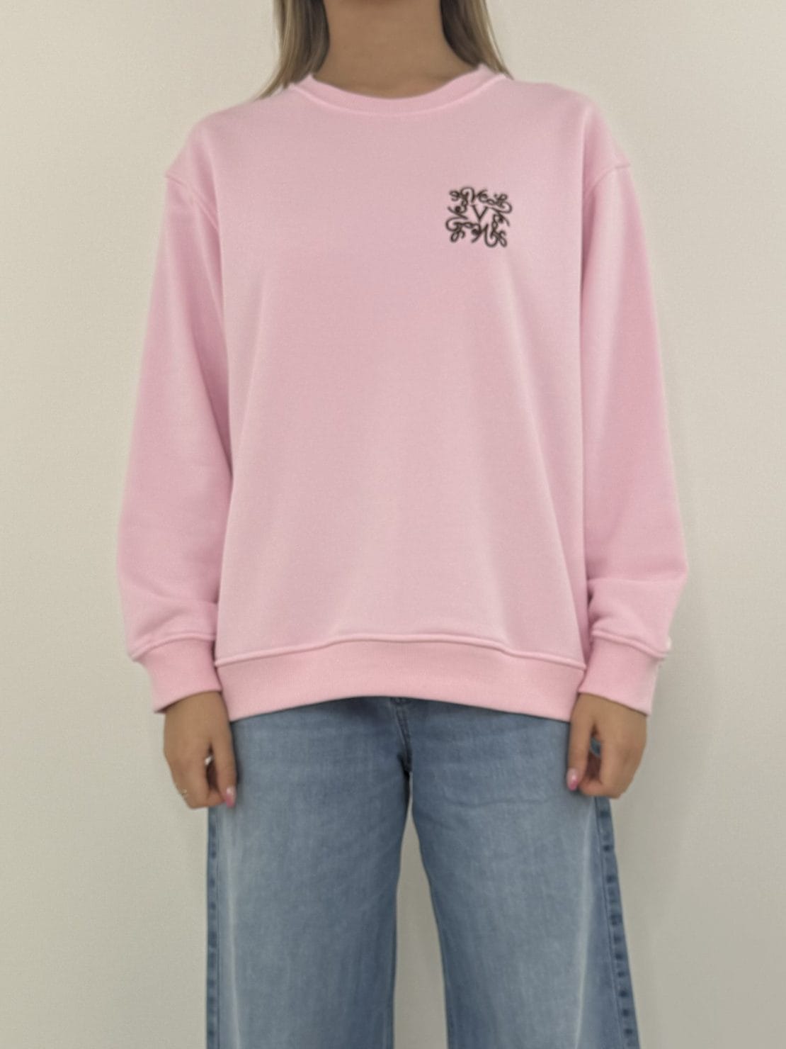 Felpa ricamo piccolo rosa