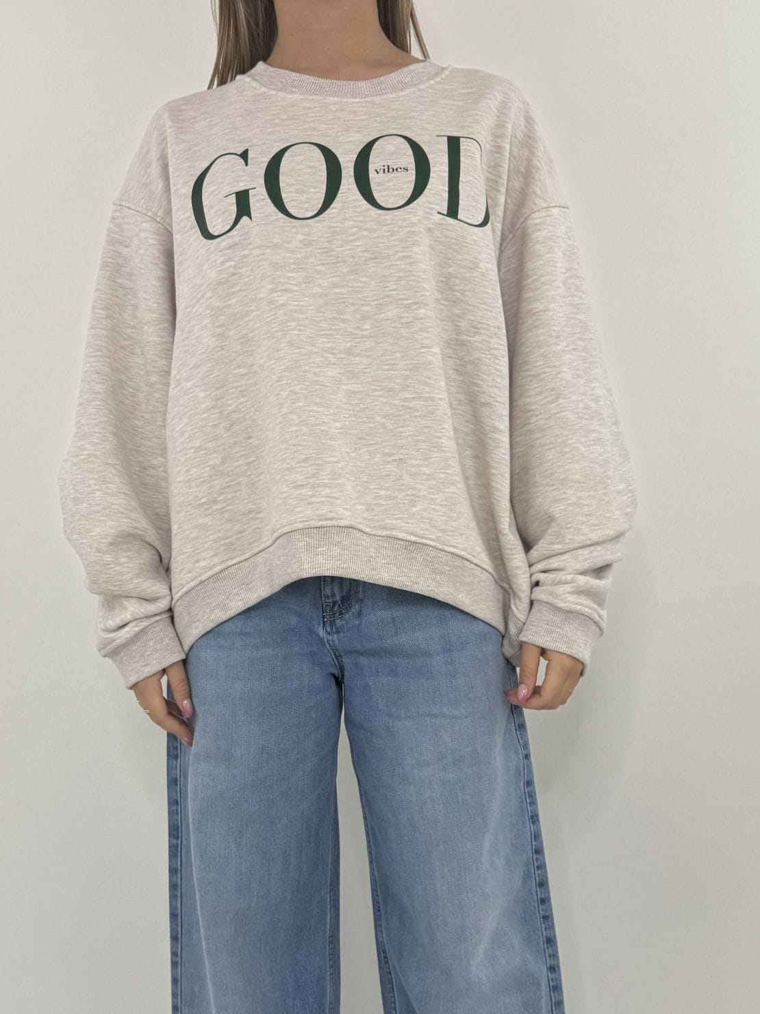 Felpa good vibes beige