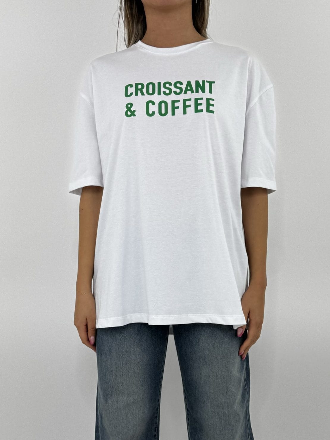 T-shirt Croissant & coffee bianco