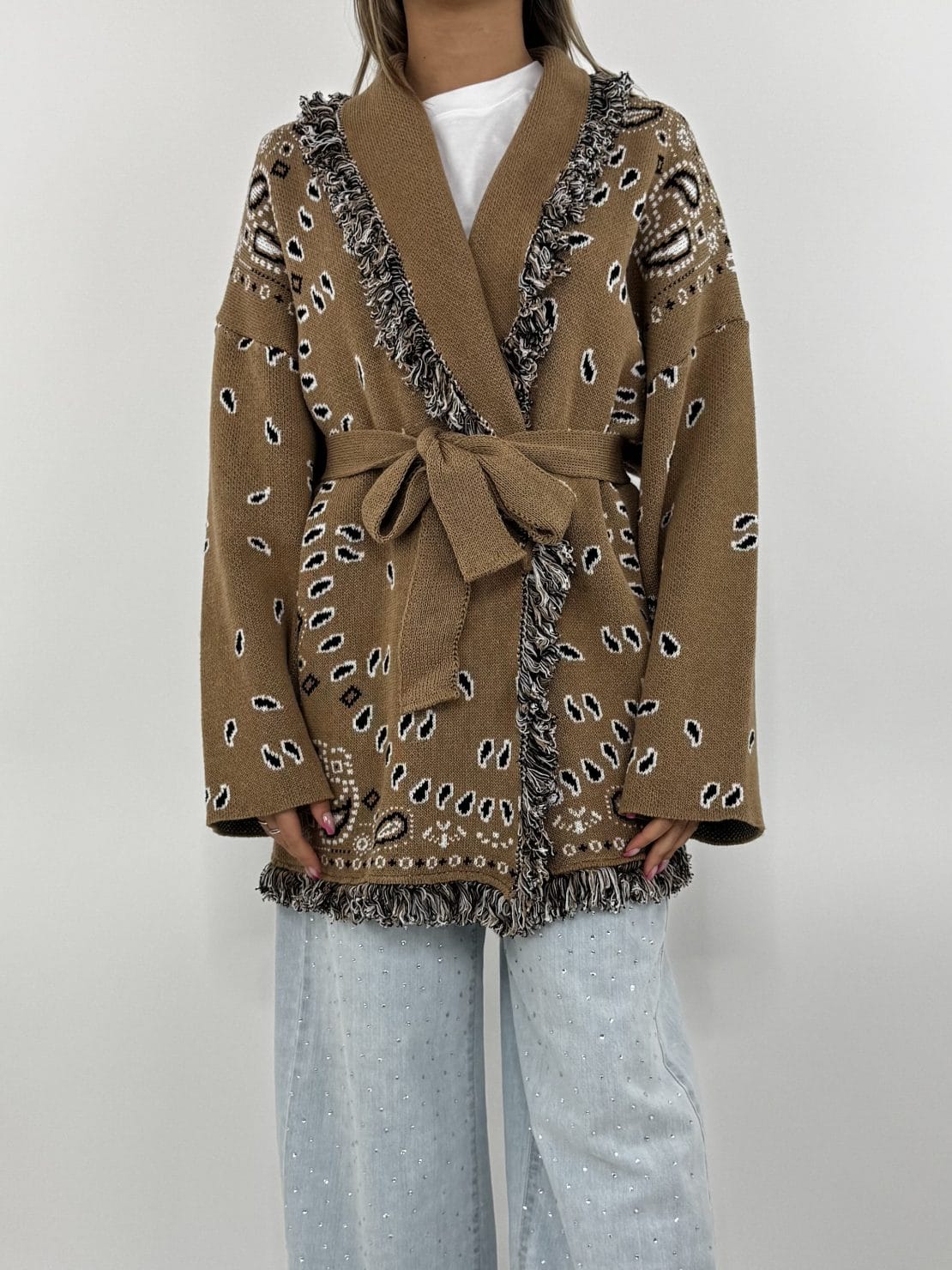 Cardigan bandana cammello