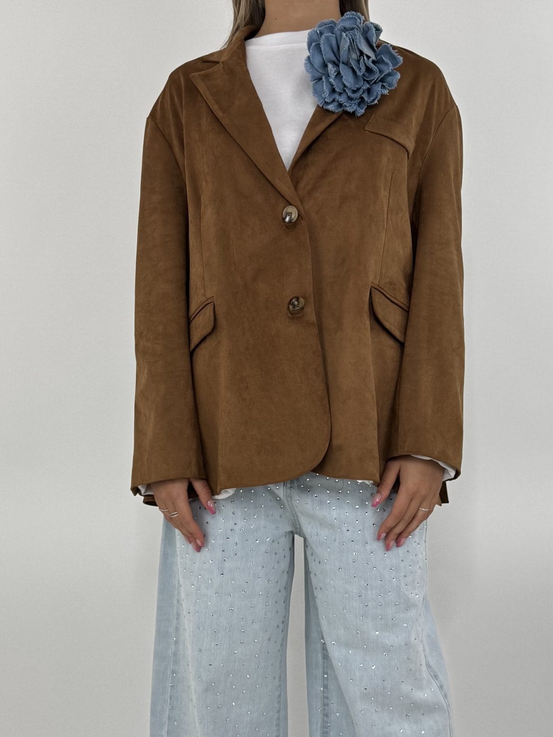 Giacca suede spilla denim