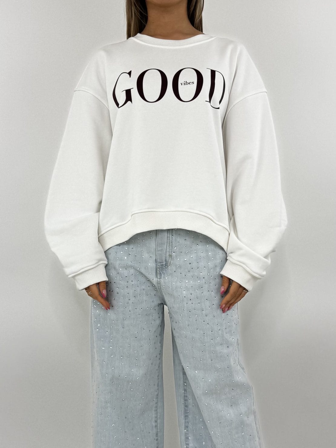 Felpa Good vibes bianco/burgundi