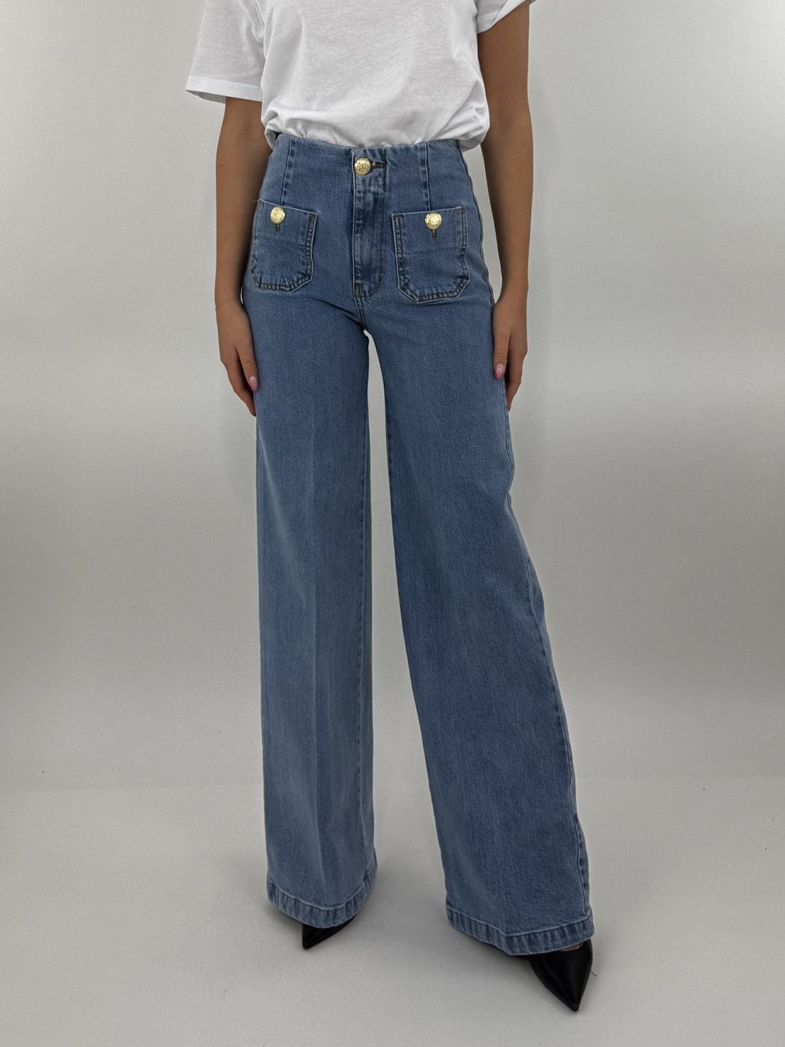 Jeans taschino bottone oro