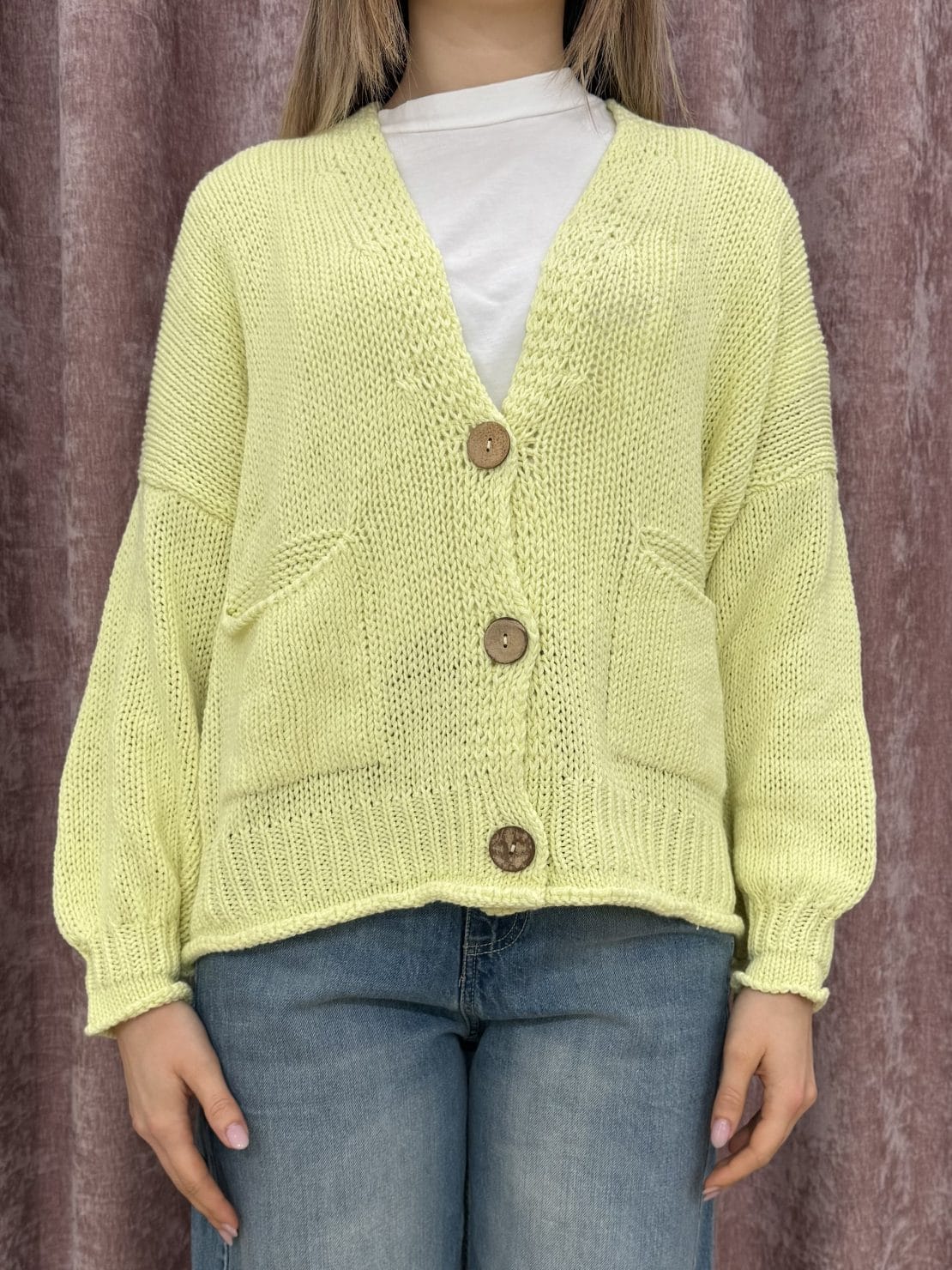 Cardigan bottoni legno acido