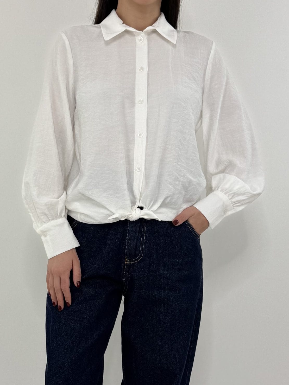Camicia effetto stropicciato panna