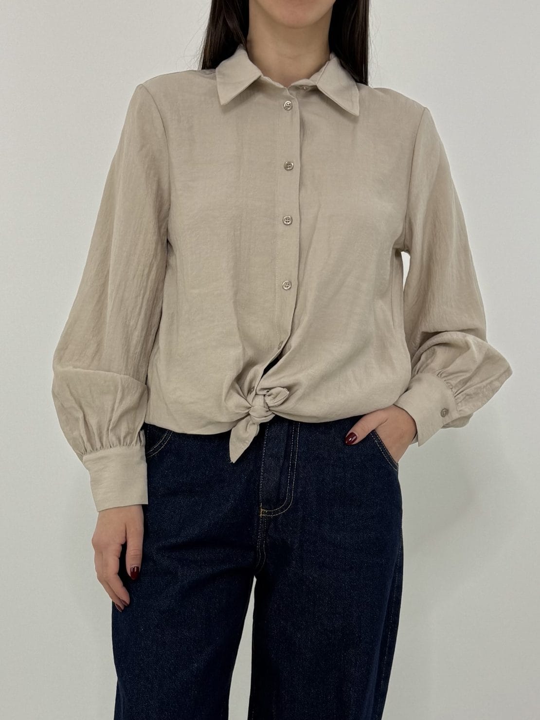 Camicia effetto stropicciato gesso