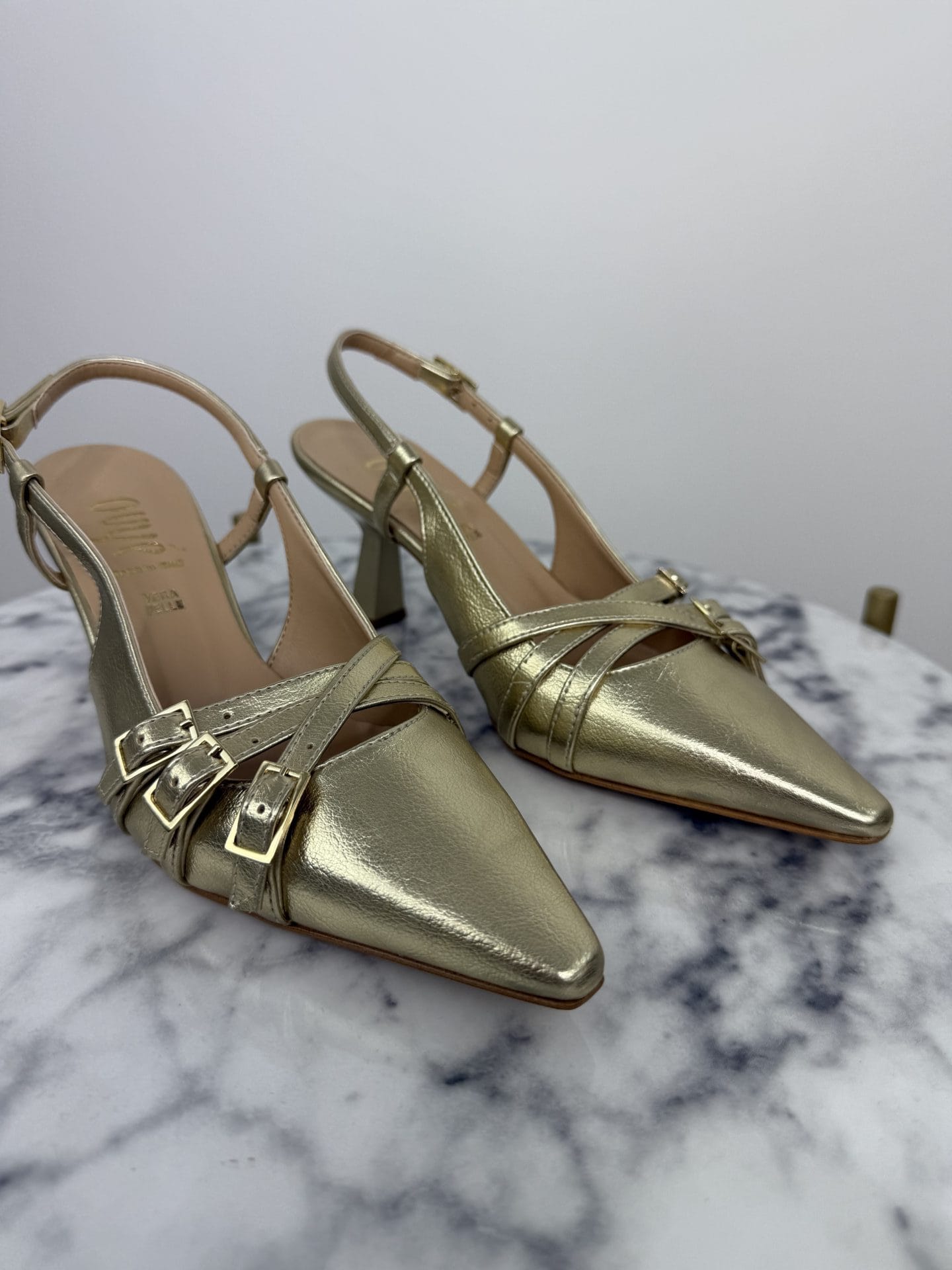 Slingback fibbie intrecciate platino
