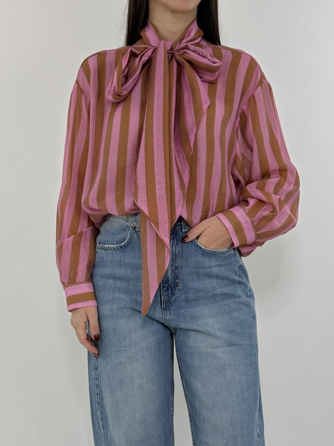 Camicia riga rosa/cammello