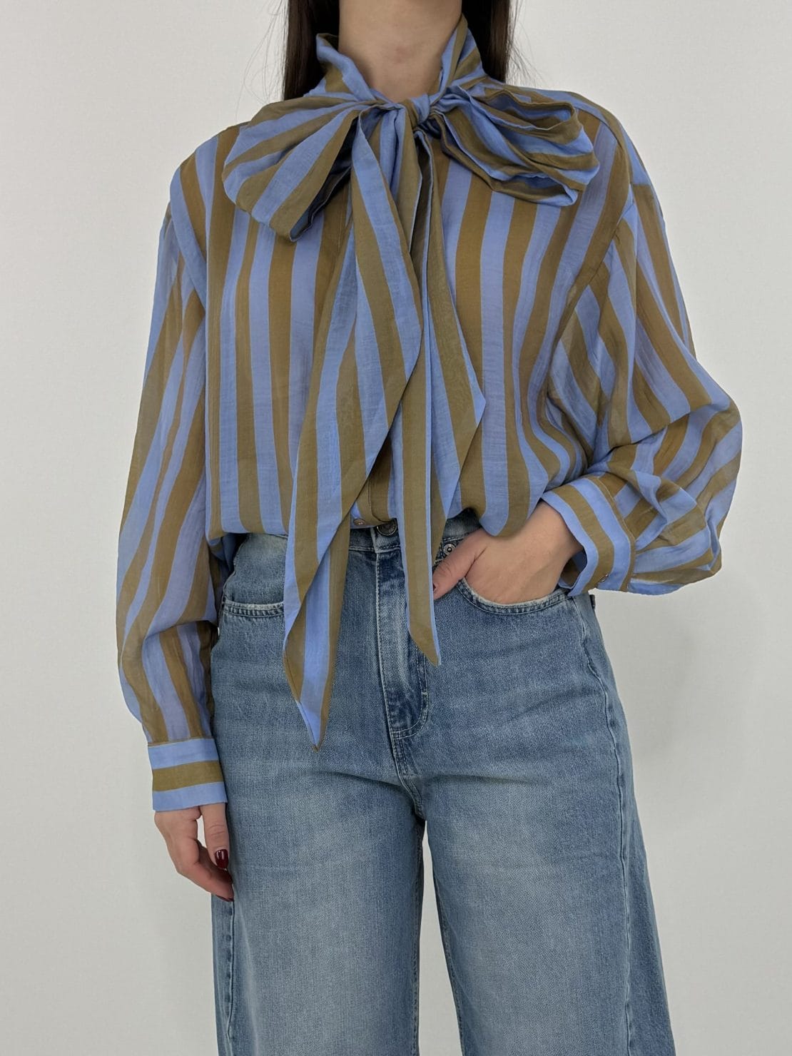 Camicia riga celeste/salvia