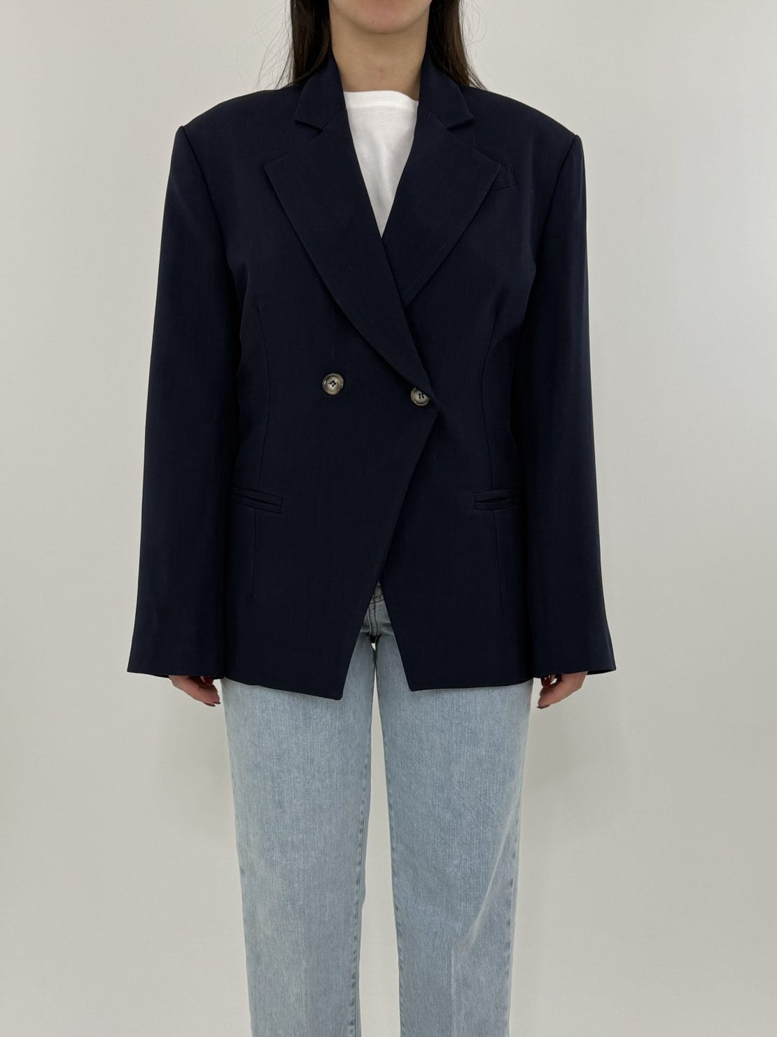 Giacca doppiopetto blu filo lurex