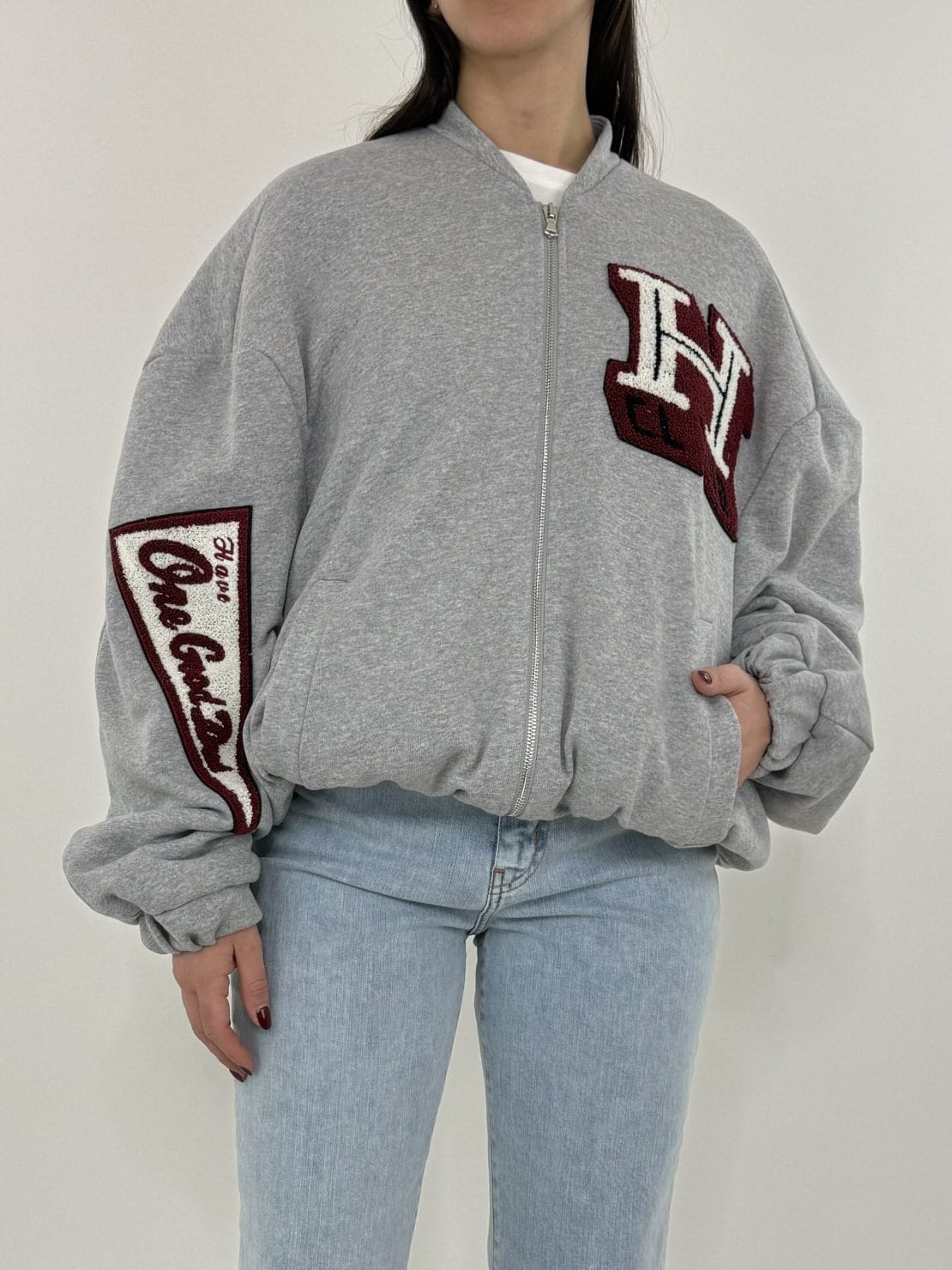 Bomber imbottito patch college grigio
