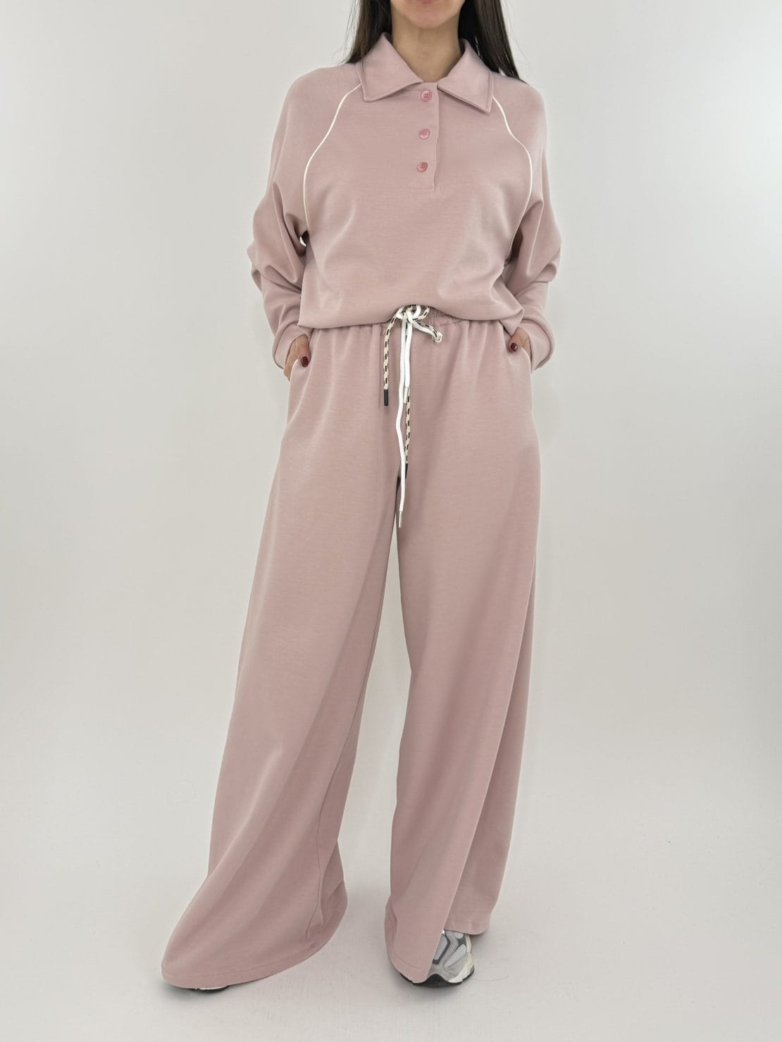 Pantalone in felpa rosa con riga laterale