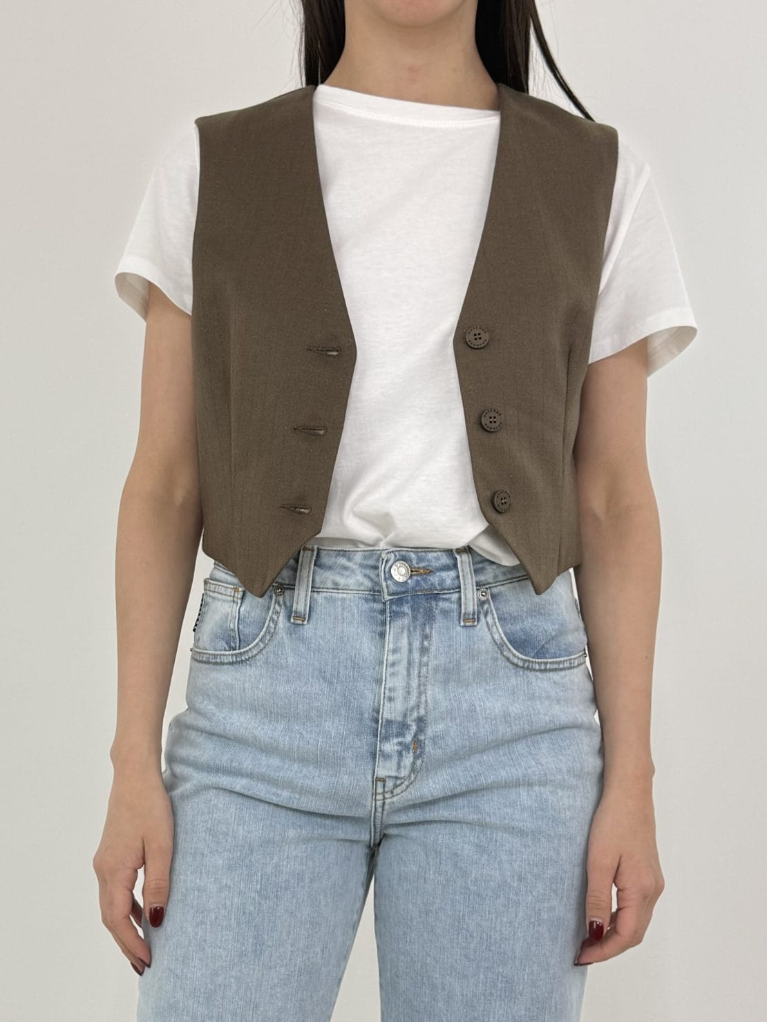 Gilet gessato glitter marrone