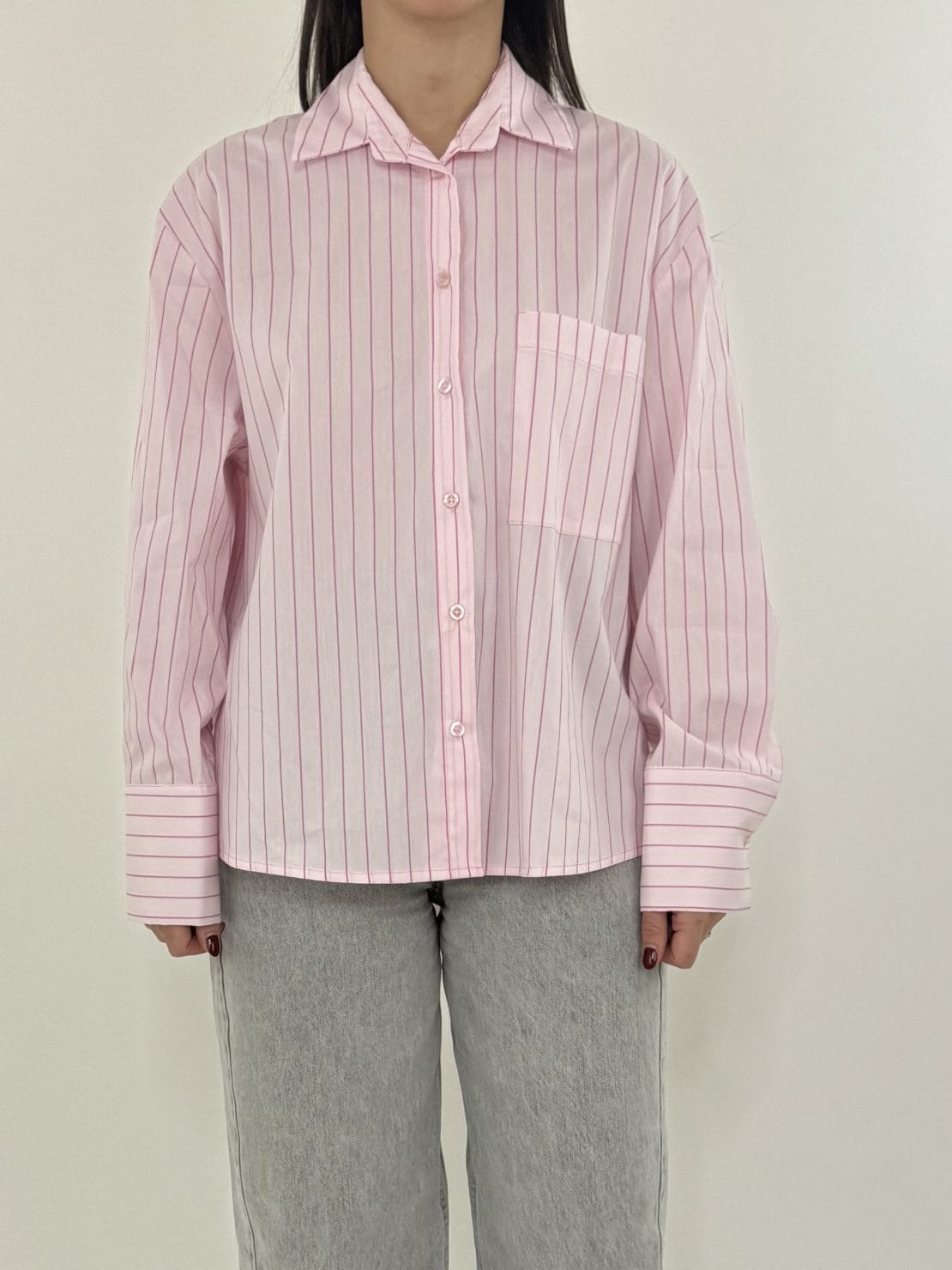 Camicia tasca riga rosa