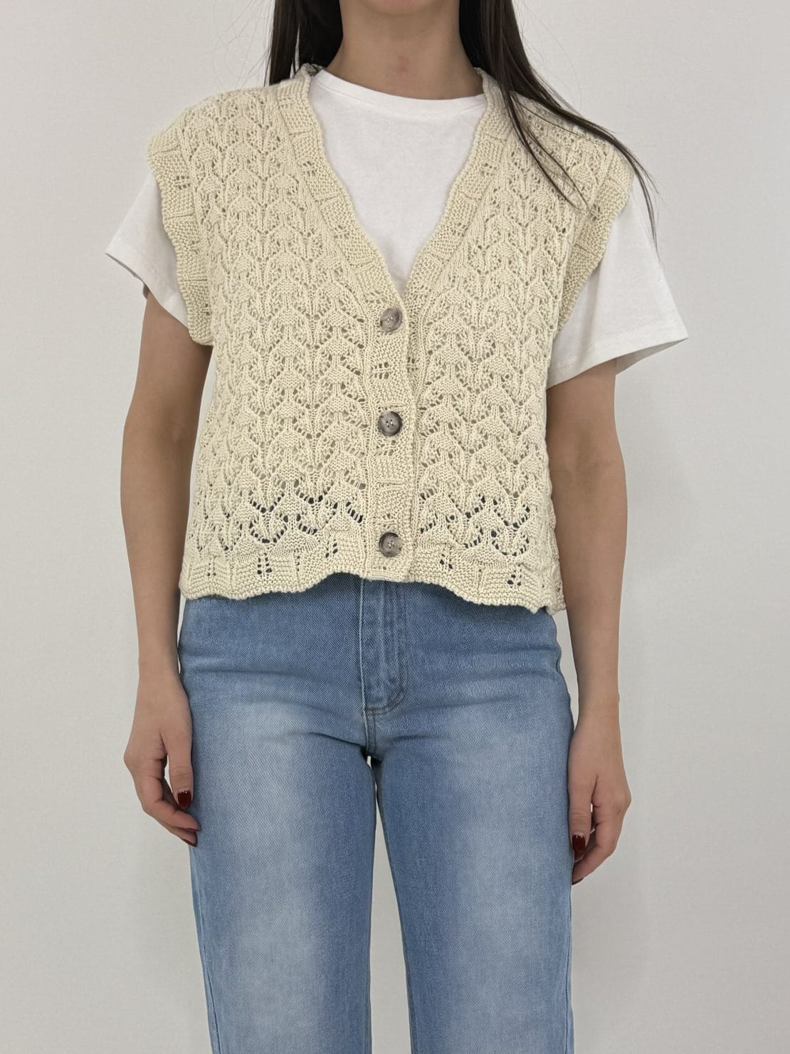 Gilet bottoni crochet panna